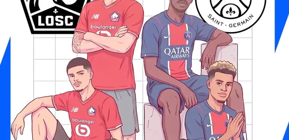 Joueurs de LOSC et PSG en illustration artistique