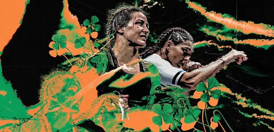 Deux combattantes de MMA avec des éléments graphiques colorés
