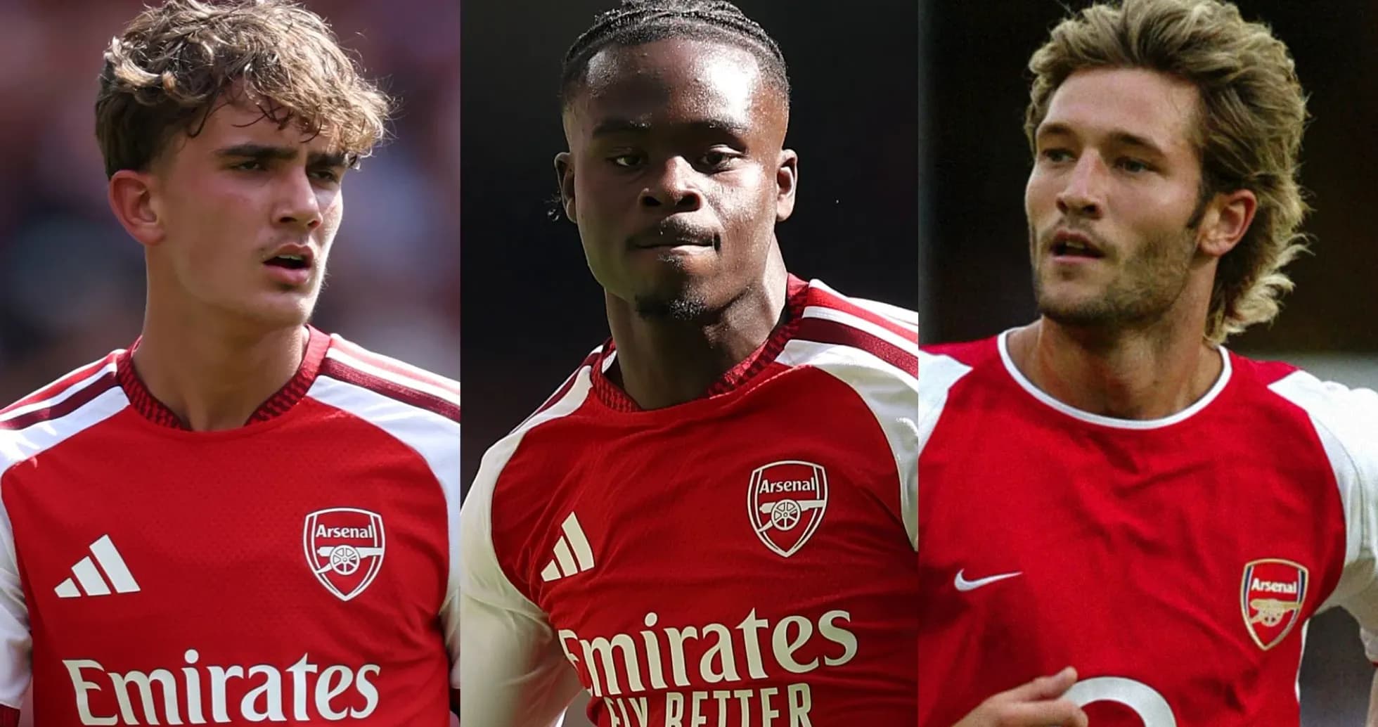 Trois joueurs d'Arsenal en maillot rouge
