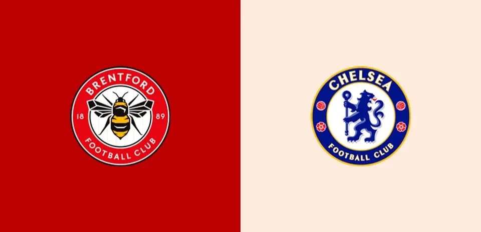 Logos de Brentford et Chelsea sur fond coloré