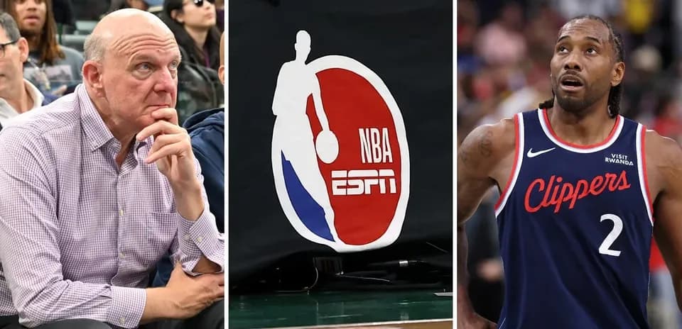 Steve Ballmer and Kawhi Leonard during NBA game
