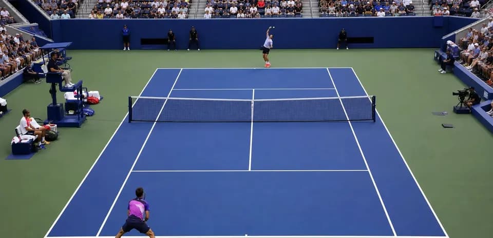 Joueur servant lors d'un match de tennis