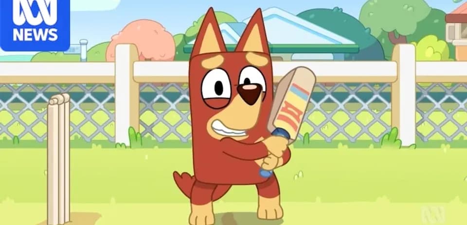 Chien animé avec une batte de cricket dans le jardin