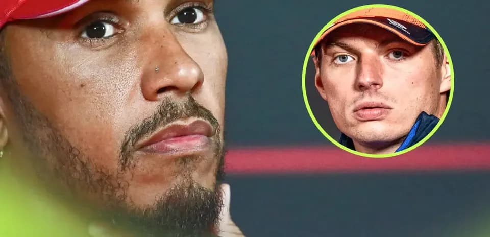 Lewis Hamilton and Max Verstappen during press conference