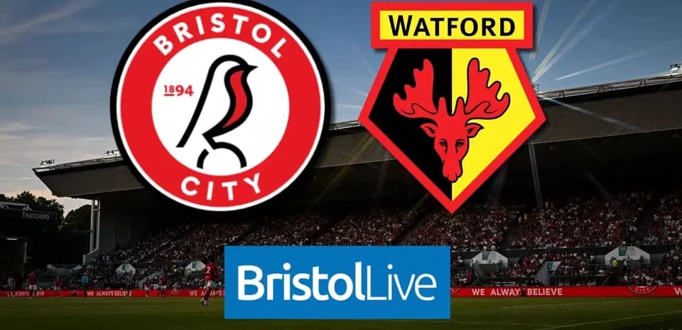 Logos de Bristol City et Watford avec un stade rempli
