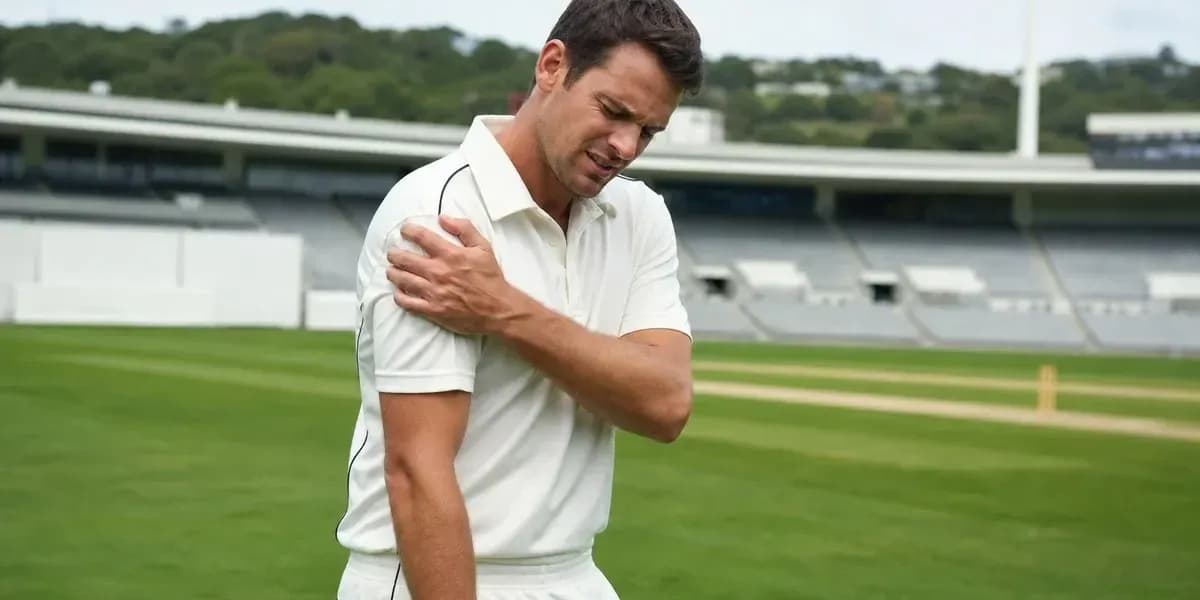 Joueur de cricket se tenant l'épaule sur le terrain