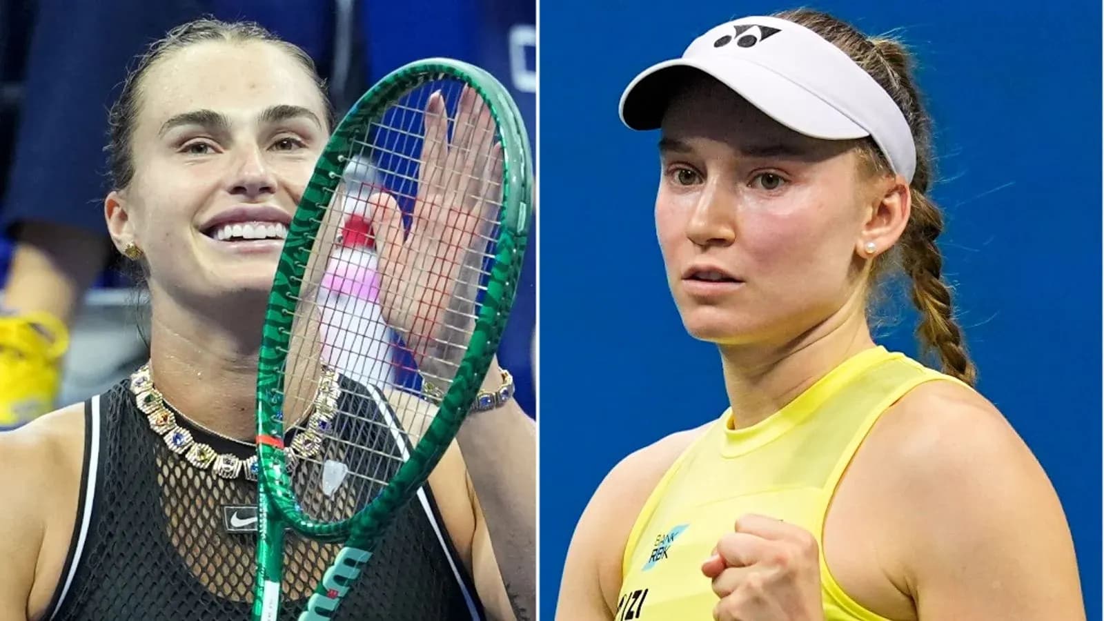 Deux joueuses de tennis, l'une souriante, l'autre concentrée