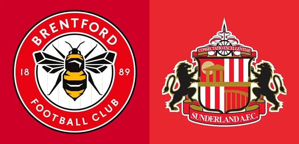 Logos de Brentford FC et Sunderland AFC sur fond rouge