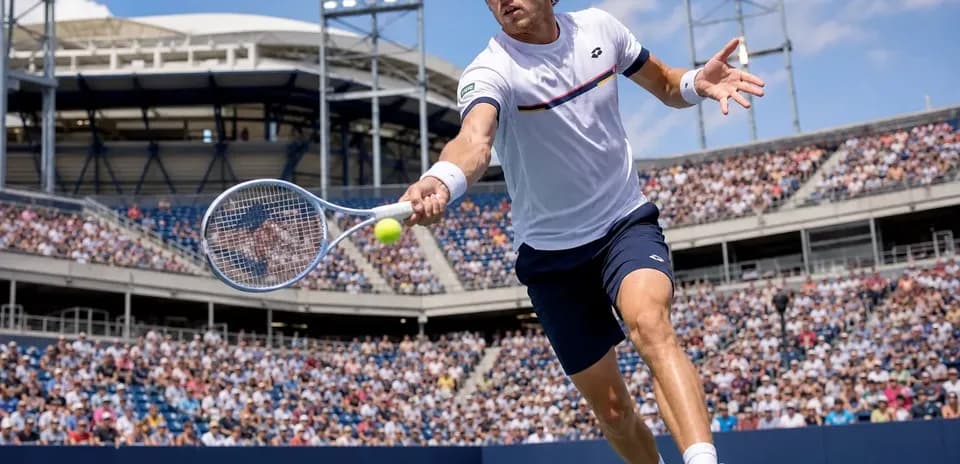 Joueur de tennis frappant une balle sur le court