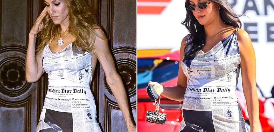 Deux femmes portant des robes imprimées de journaux