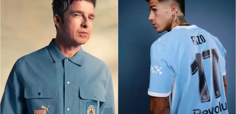Noel Gallagher et joueur en maillot de Manchester City