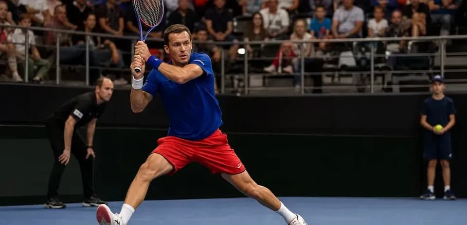 Joueur de tennis frappant la balle sur le court