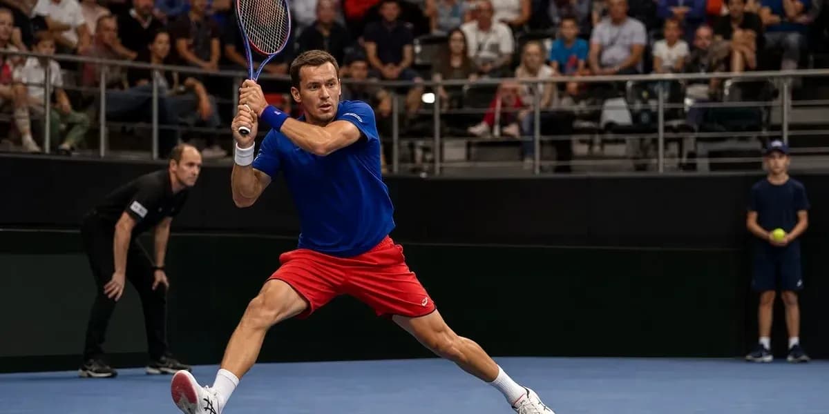 Joueur de tennis frappant la balle sur le court