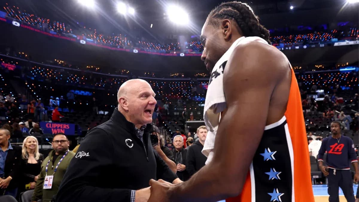 Kawhi Leonard and owner celebrating Clippers' victory