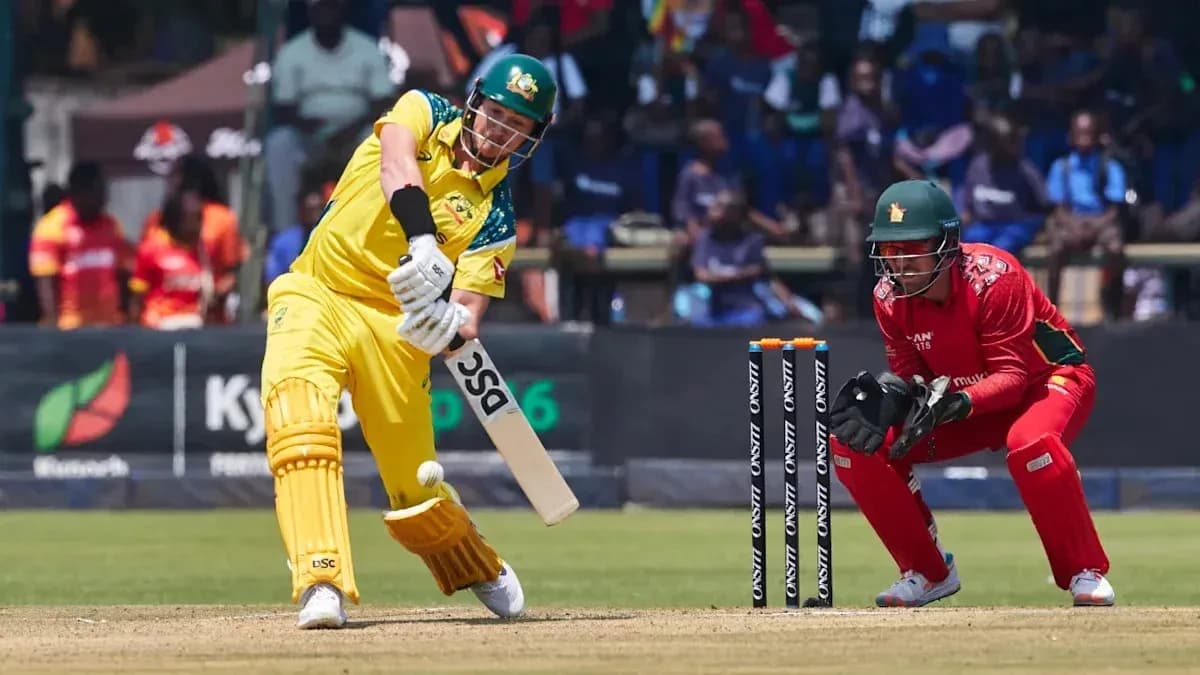 Batsman hitting the ball during cricket match