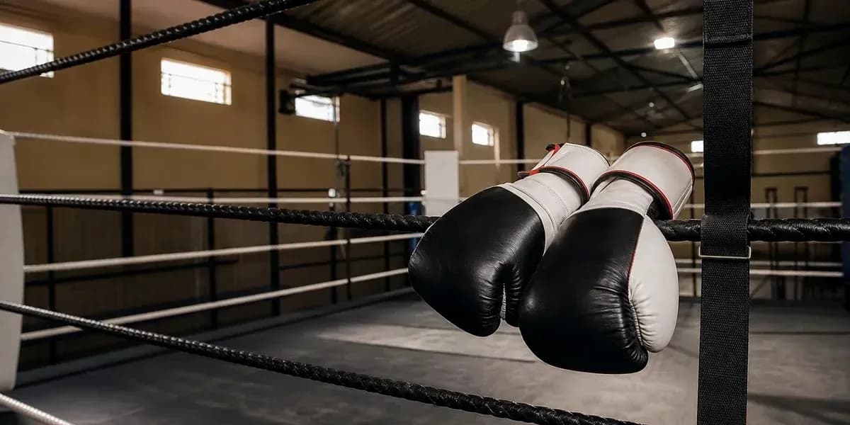 Gants de boxe accrochés aux cordes du ring