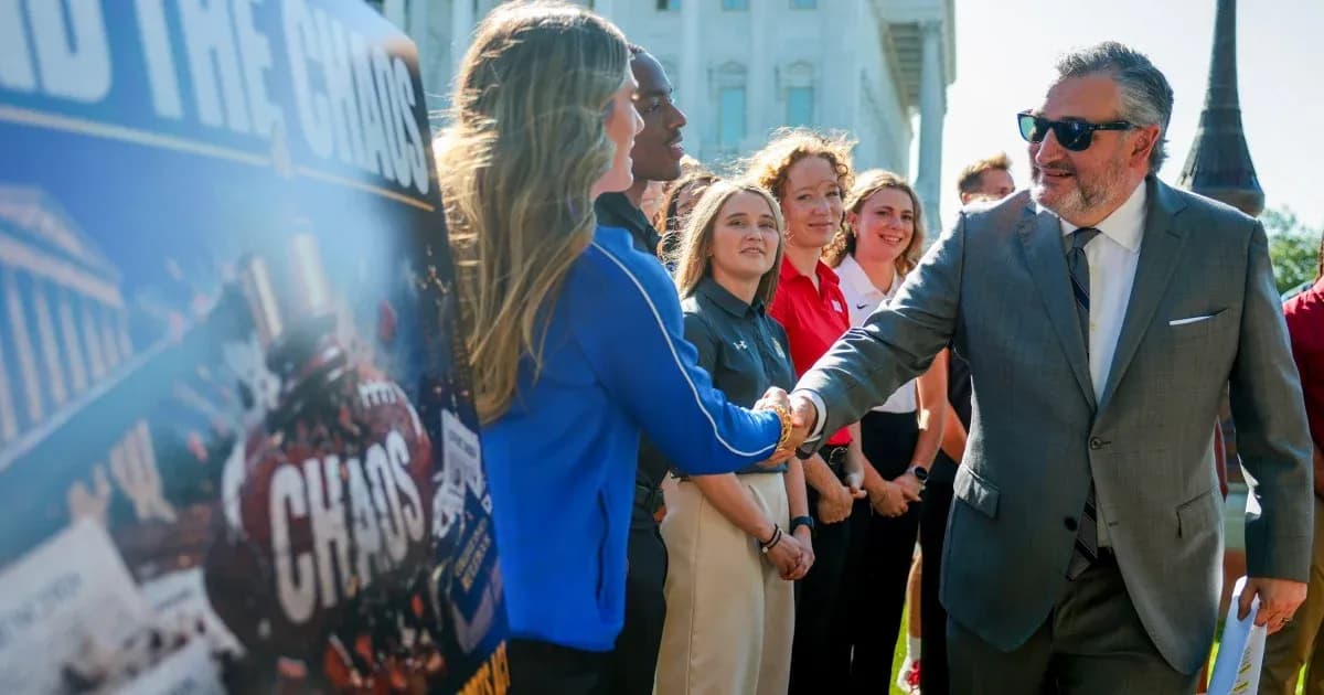 Person shaking hands at public event with attendees