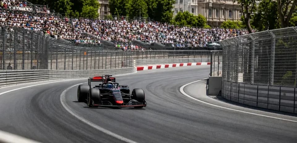 Voiture de F1 prenant un virage sur circuit urbain