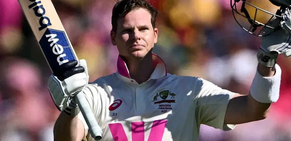 Steve Smith celebrates after scoring a century
