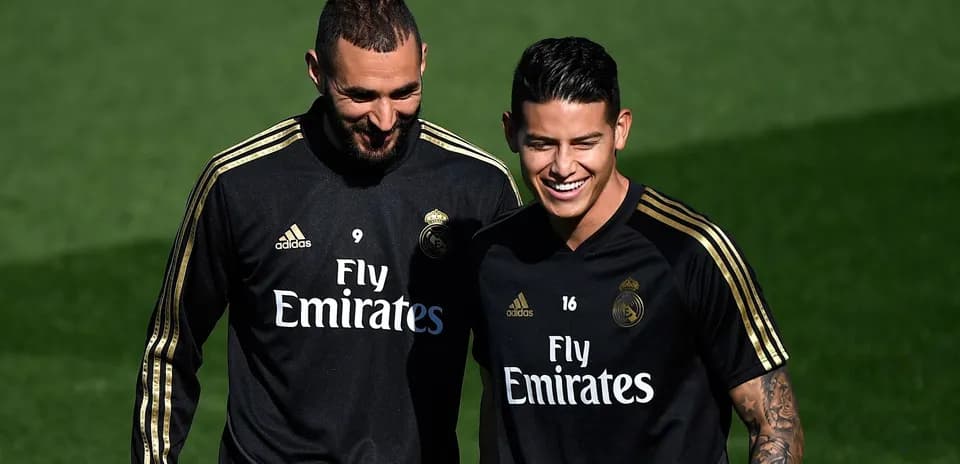 Benzema et James s'entraînant avec le Real Madrid