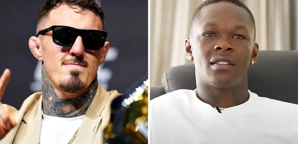 Two fighters at a press event, one wearing sunglasses