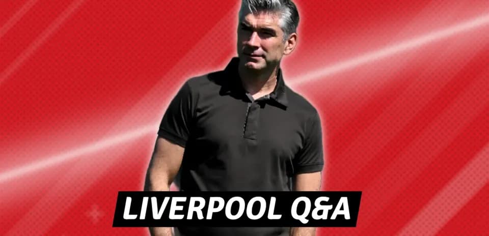 Person standing in front of red background with text