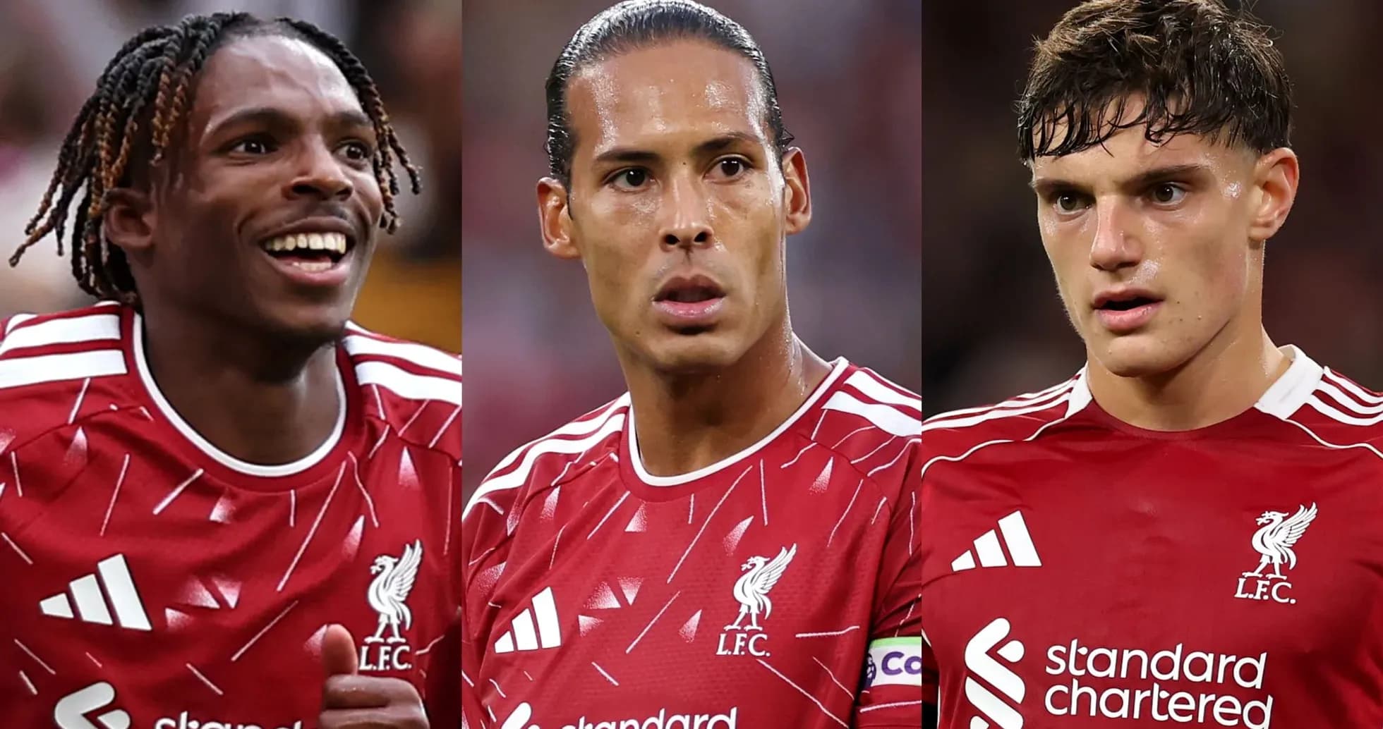 Trois joueurs de Liverpool en maillot rouge Trois joueurs de Liverpool en maillot rouge