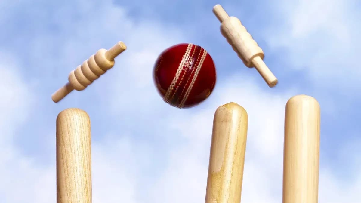 Balle de cricket frappant les stumps en bois Balle de cricket frappant les stumps en bois