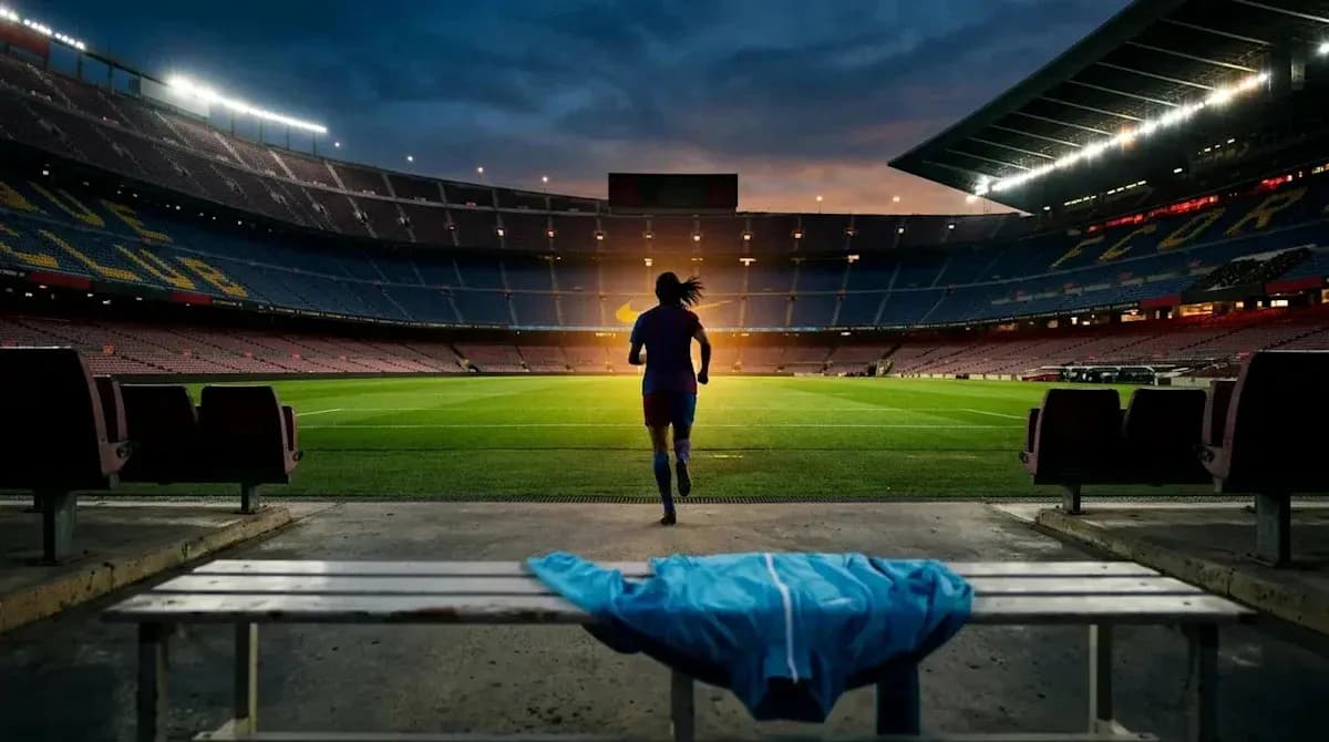 Joueuse courant sur le terrain du Camp Nou Joueuse courant sur le terrain du Camp Nou
