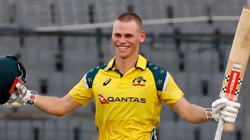 Joueur australien célébrant une victoire au cricket Joueur australien célébrant une victoire au cricket