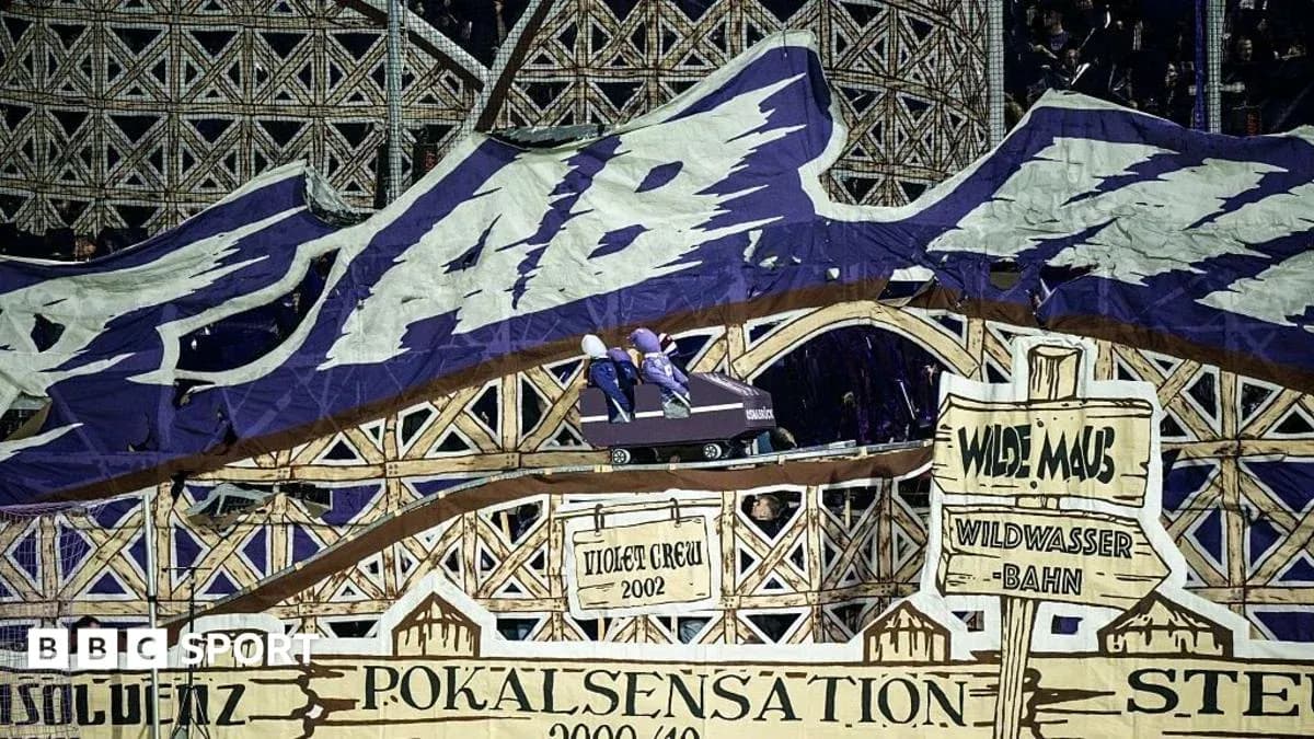 Tifo display featuring a roller coaster theme Tifo display featuring a roller coaster theme