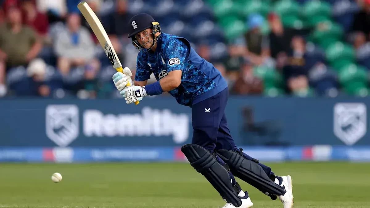 Batsman playing a shot during cricket match Batsman playing a shot during cricket match