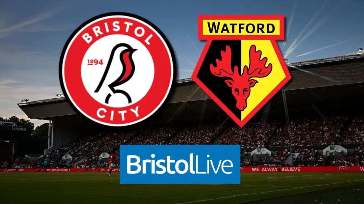 Logos de Bristol City et Watford avec un stade rempli Logos de Bristol City et Watford avec un stade rempli
