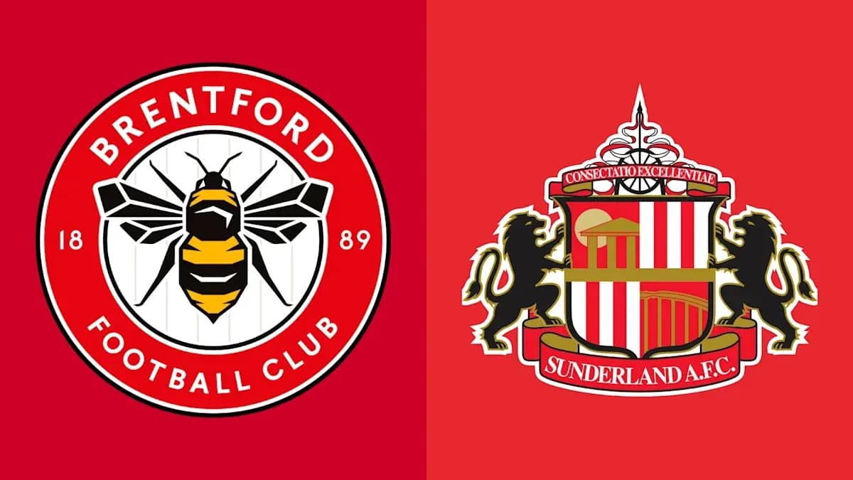 Logos de Brentford FC et Sunderland AFC sur fond rouge Logos de Brentford FC et Sunderland AFC sur fond rouge