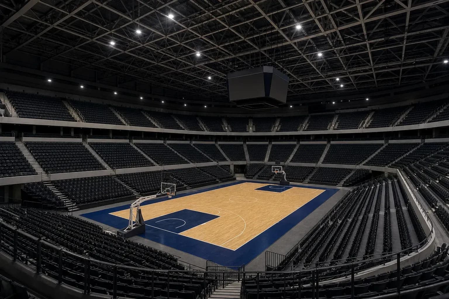 Terrain de basket vide dans un stade moderne Terrain de basket vide dans un stade moderne