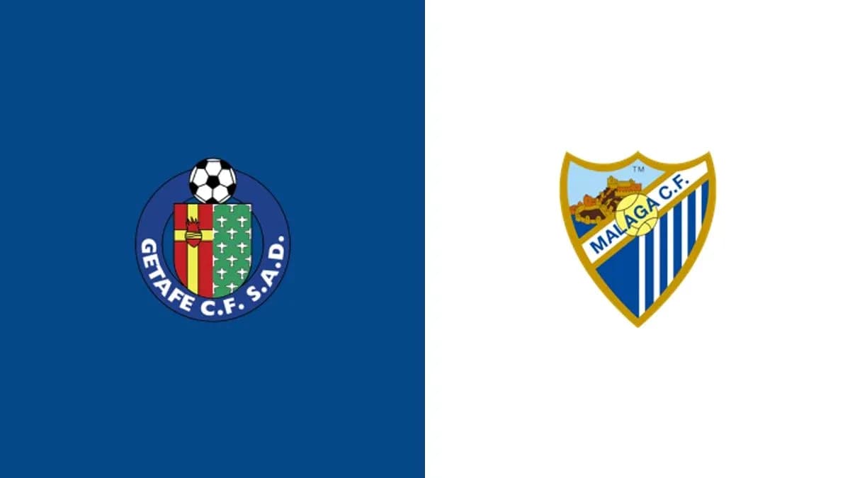 Logos de Getafe CF et Malaga CF sur fond coloré Logos de Getafe CF et Malaga CF sur fond coloré