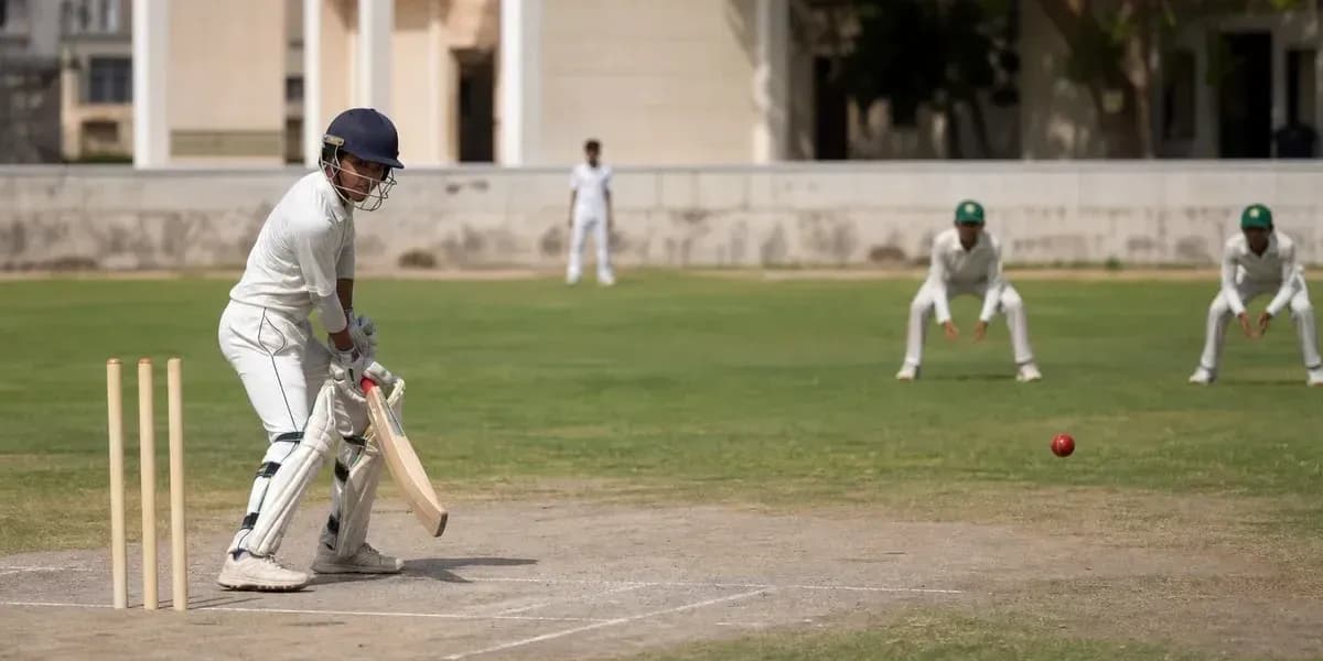 Joueur de cricket prêt à frapper la balle Joueur de cricket prêt à frapper la balle