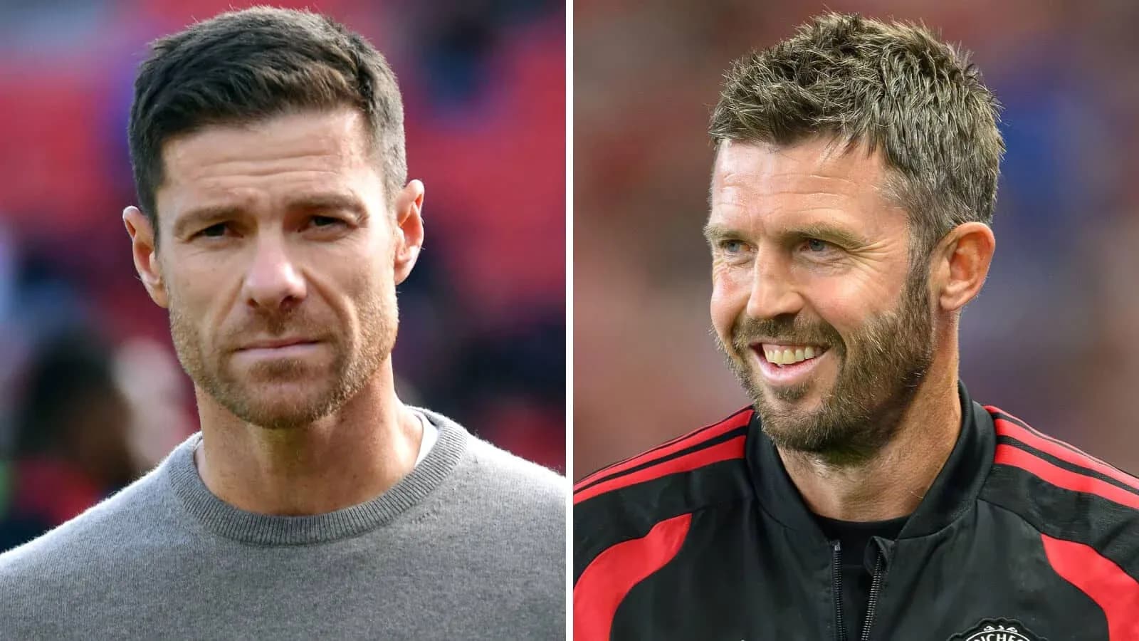 Deux hommes en tenue de sport, l'un sérieux, l'autre souriant Deux hommes en tenue de sport, l'un sérieux, l'autre souriant