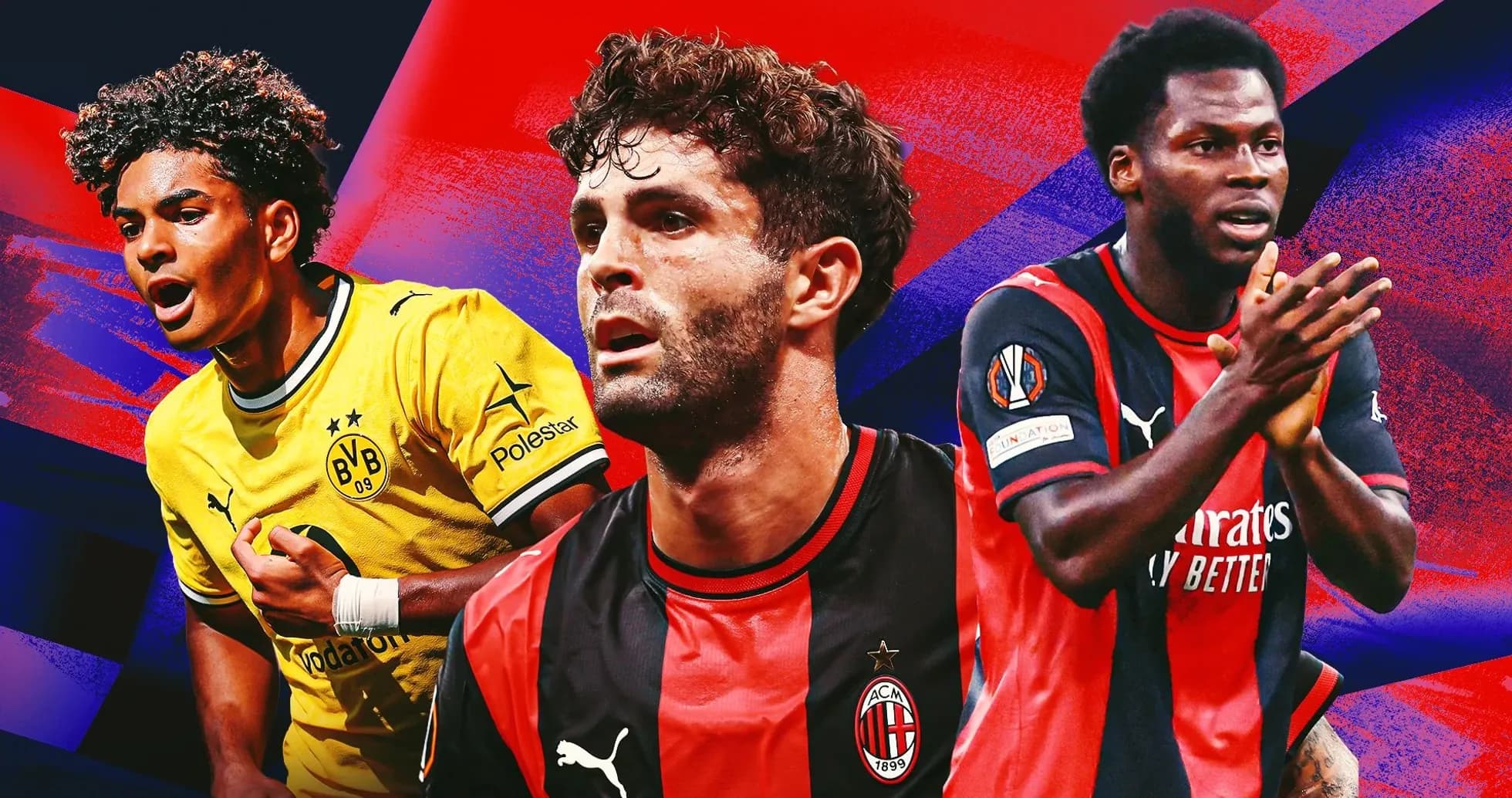 Trois joueurs de football avec maillots d'équipes différentes Trois joueurs de football avec maillots d'équipes différentes