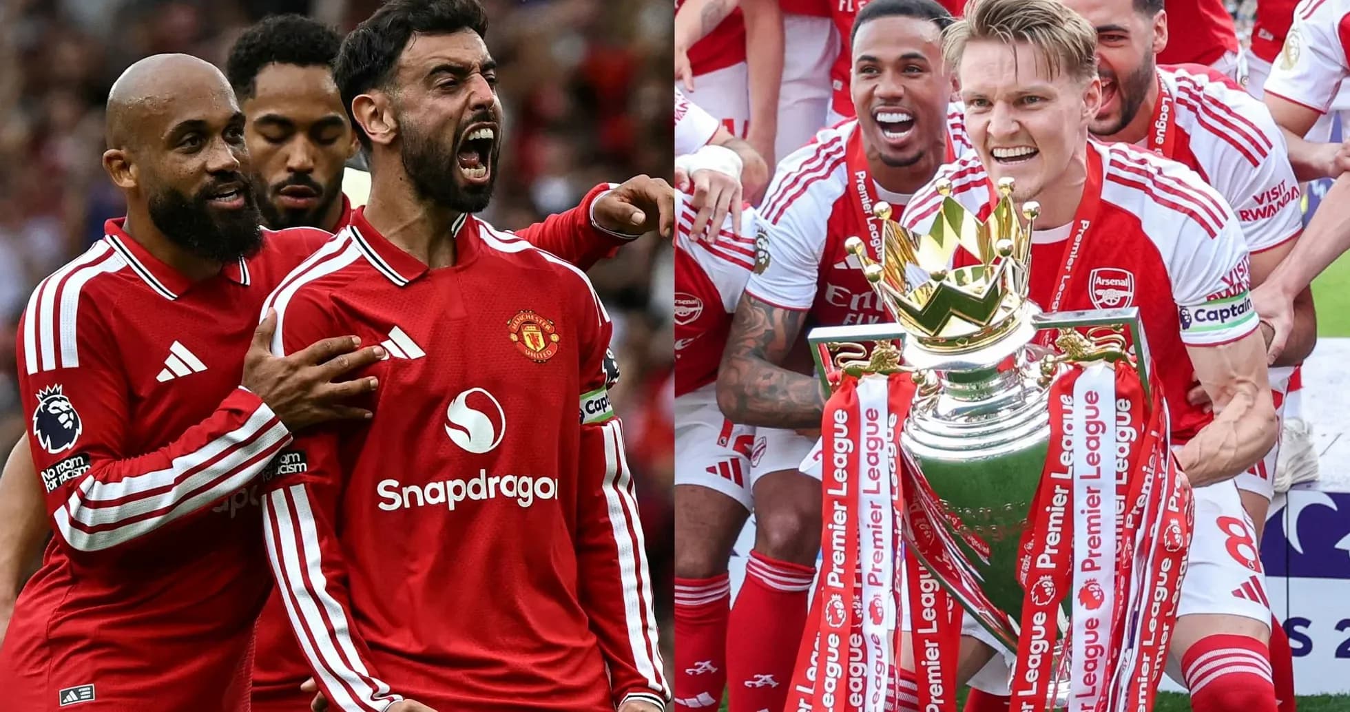 Joueurs de Manchester United et Arsenal célébrant des moments clés Joueurs de Manchester United et Arsenal célébrant des moments clés