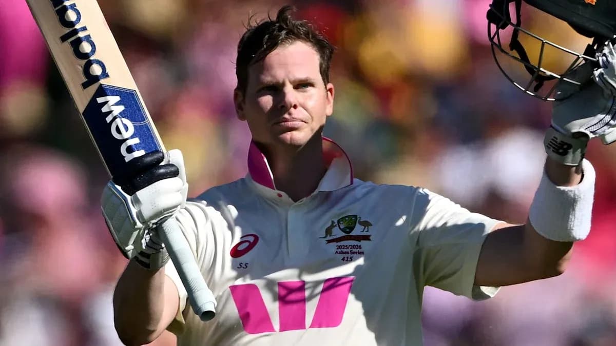 Steve Smith celebrates after scoring a century Steve Smith celebrates after scoring a century