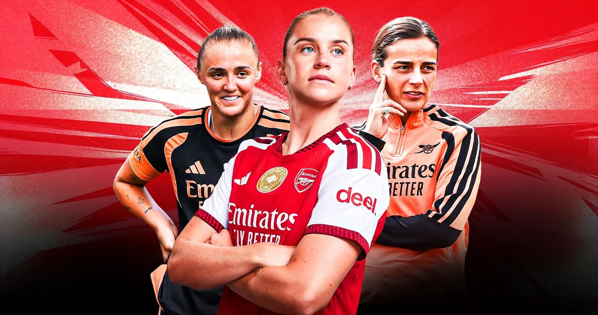 Trois joueuses d'Arsenal en maillots de l'équipe Trois joueuses d'Arsenal en maillots de l'équipe