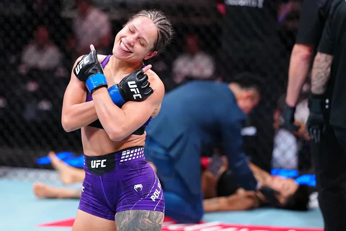 Fighter celebrating victory after UFC match Fighter celebrating victory after UFC match