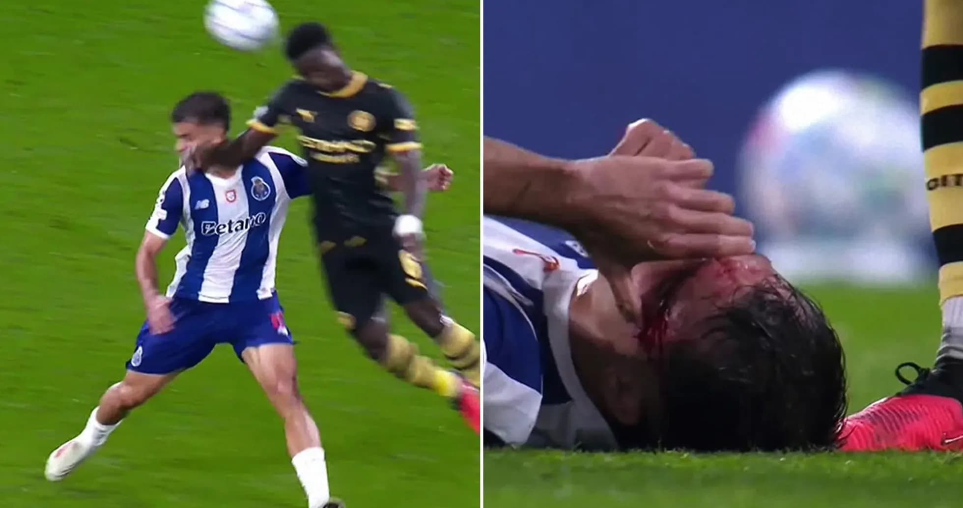 Joueur blessé au sol après un choc pendant le match Joueur blessé au sol après un choc pendant le match