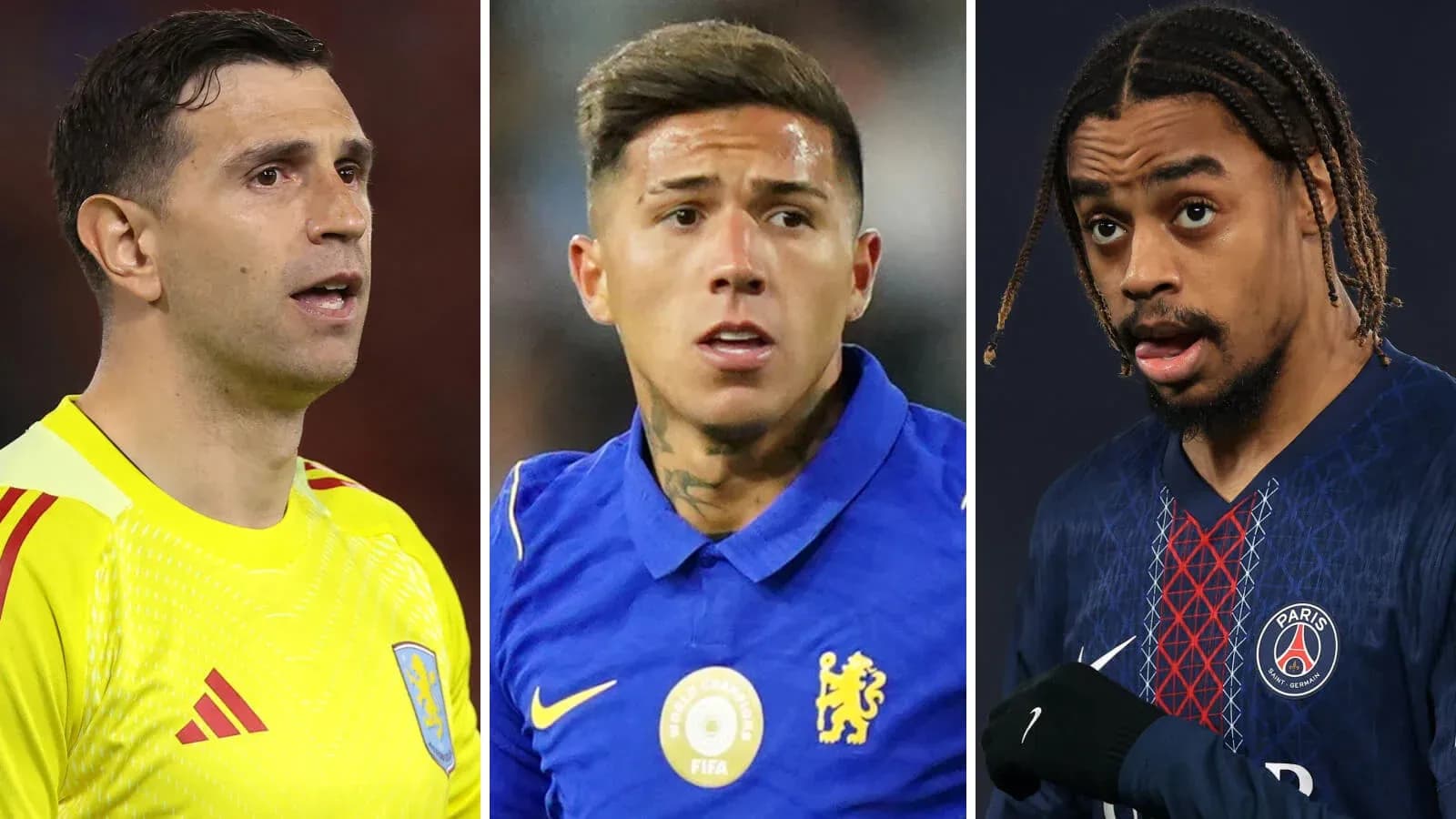 Trois joueurs de football en action Trois joueurs de football en action